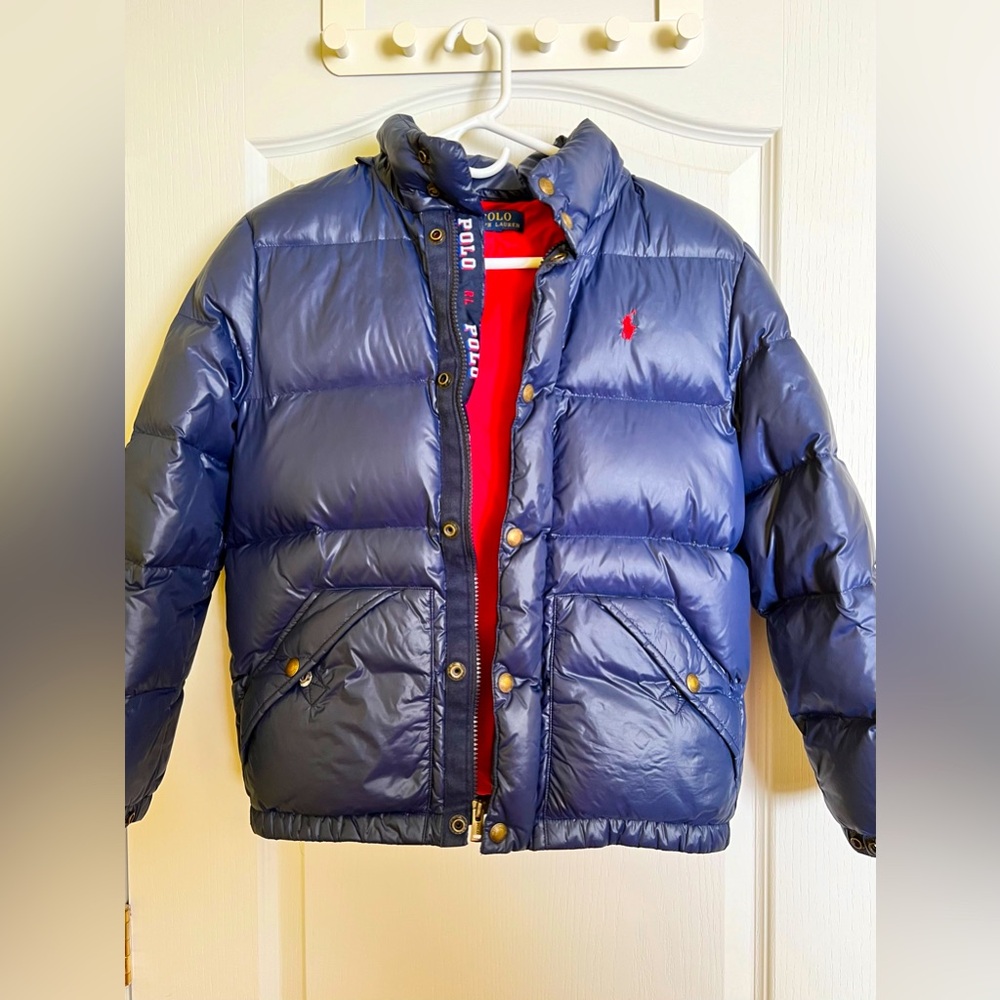 POLO Ralph Lauren Winter Down Jacket Blue with Hood BOY Size M (10-12)